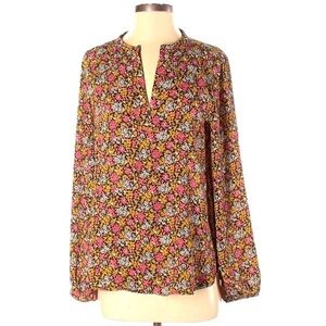 LOFT sz S black & yellow floral balloon sleeve top